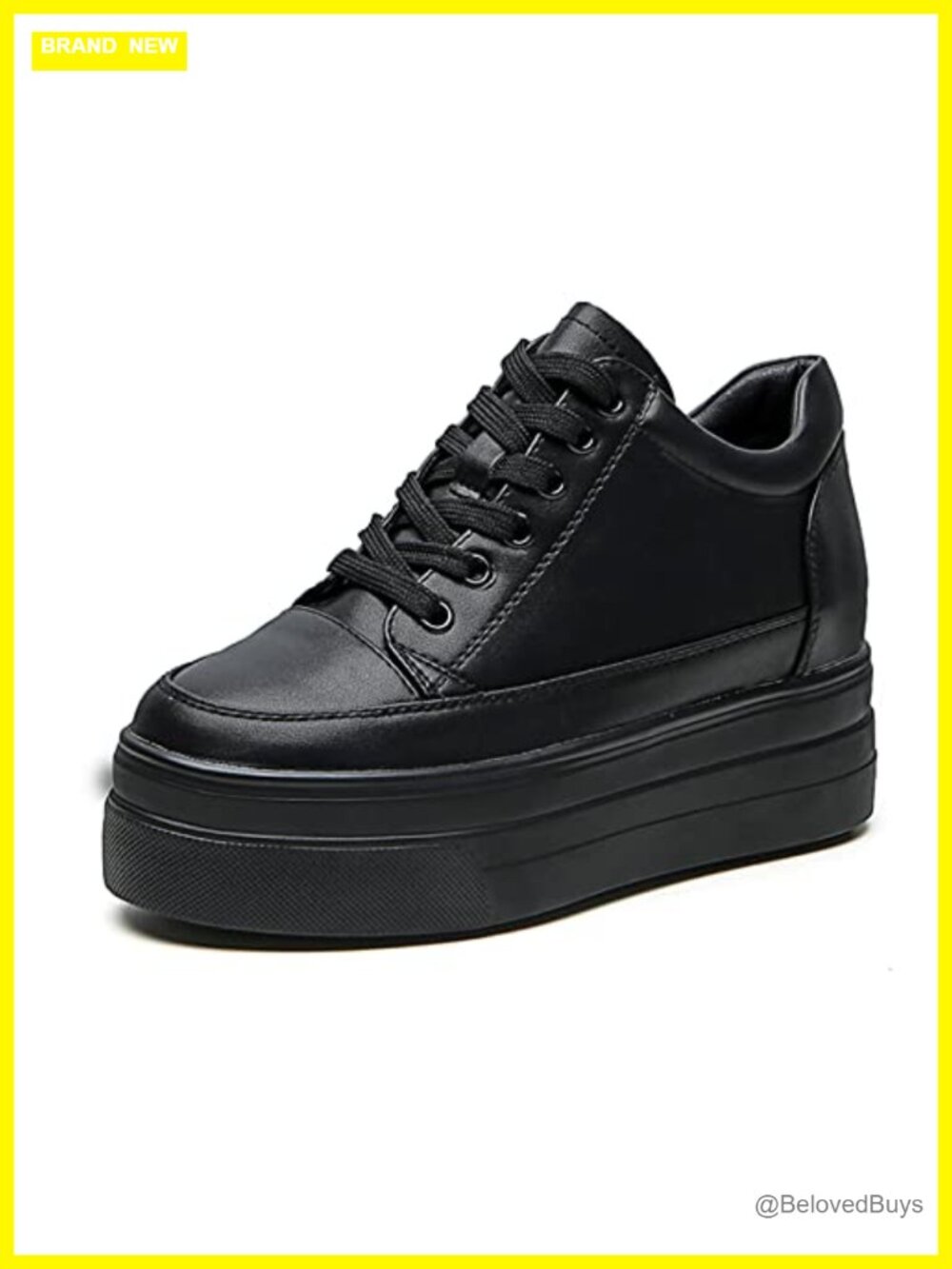Women's Platform Lace-Up Sneakers Hidden Wedge Heel Faux Leather Casual Shoes